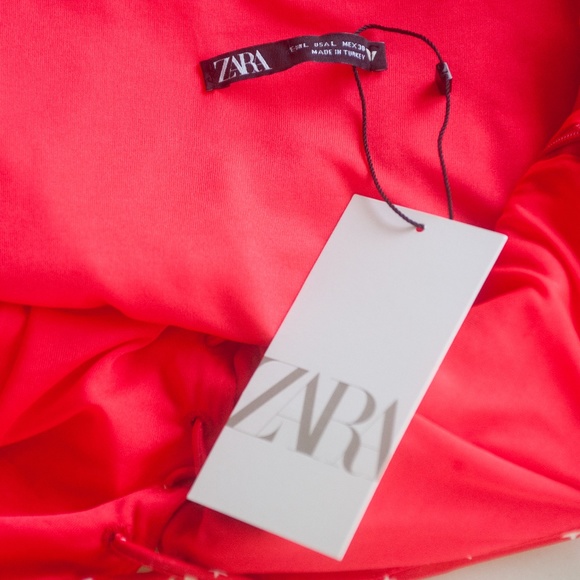 NWT Zara Red & White Star Print Satin Lace Up Bodysuit - Picture 2 of 13